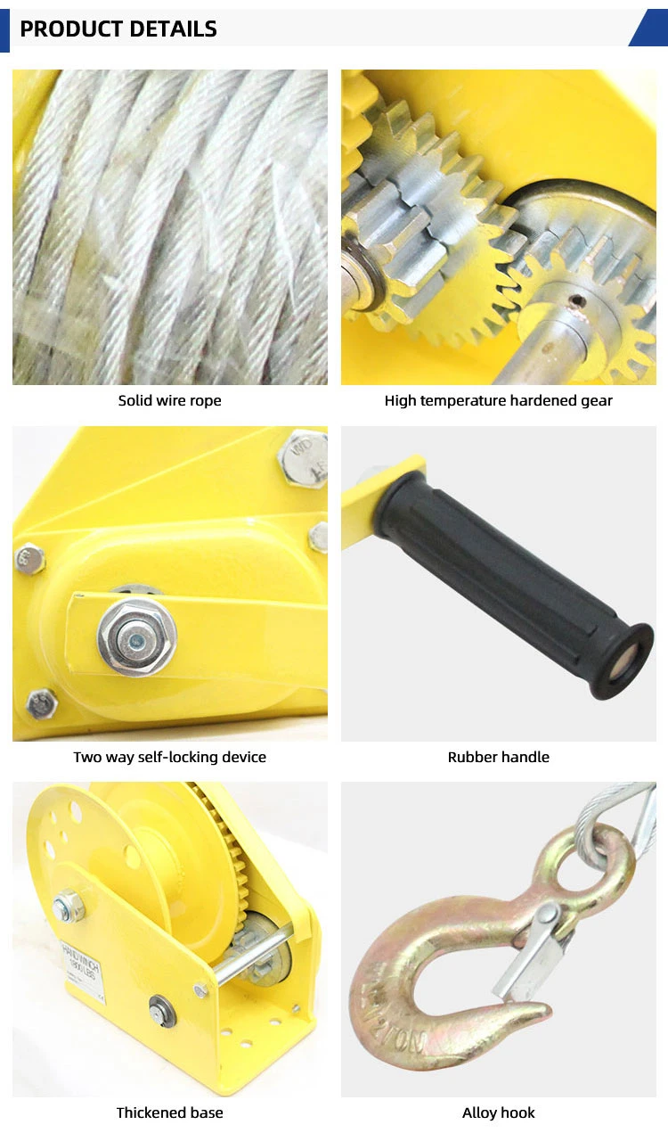 Self Locking Worm Gear Winch Yellow Hand Pulling Winch