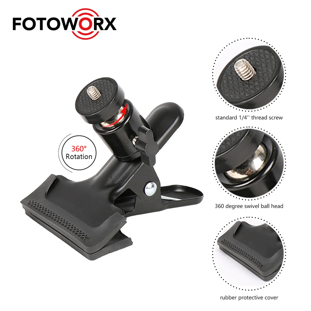 Tripod Camera Clip Clamp Holder Mount with 360 Swivel Ball-Head