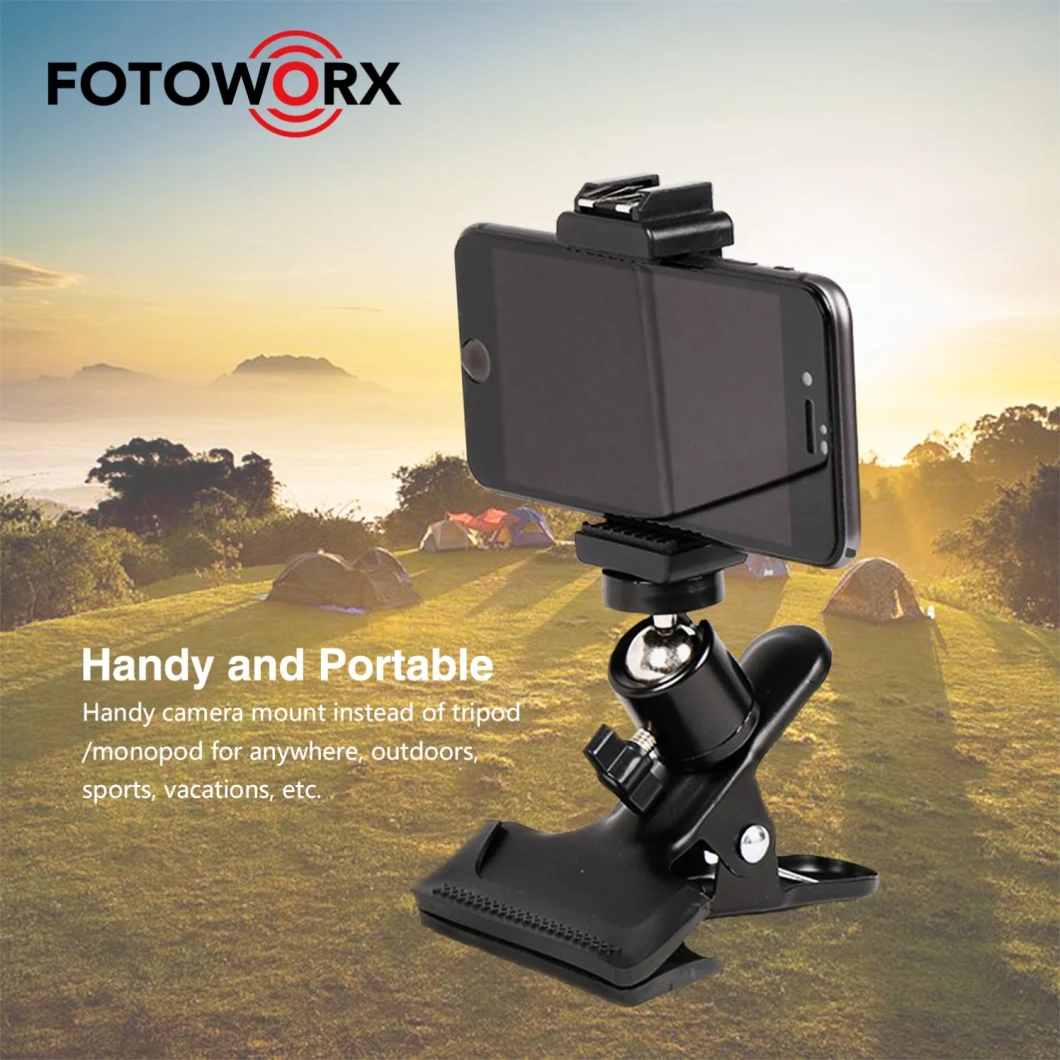 Tripod Camera Clip Clamp Holder Mount with 360 Swivel Ball-Head