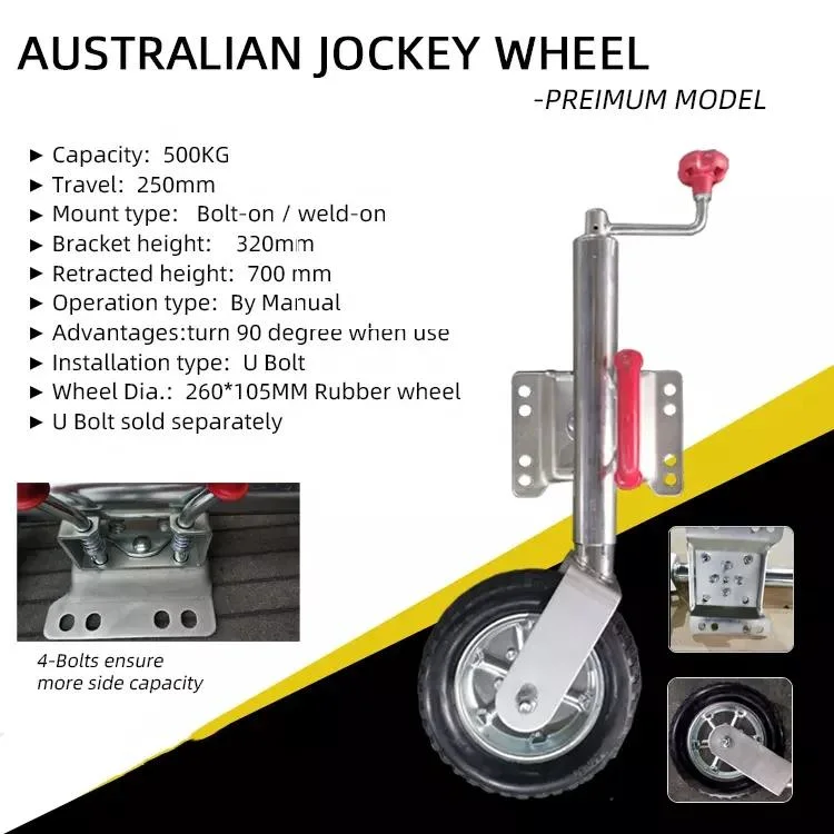 Australian Type 750kg 10" Solid Steel Rim Rubber Trailer Jockey Wheel